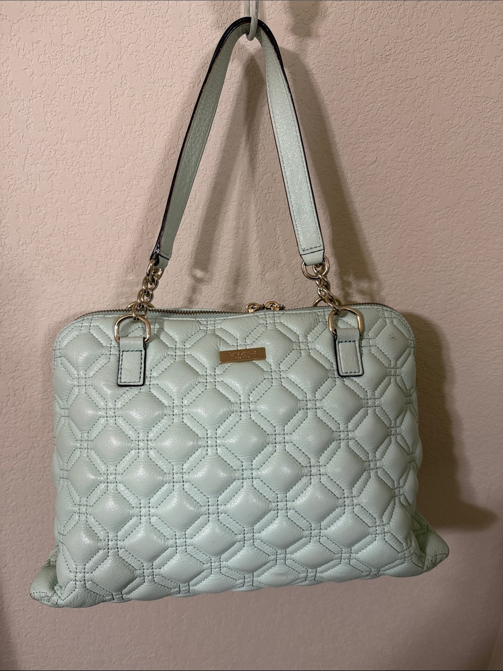 kate spade Quilted Mint Shoulder Bag with Gold Hardware